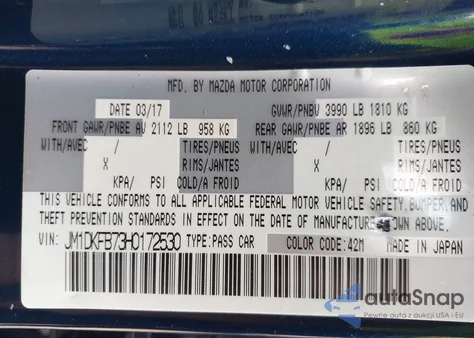 2017 Mazda Cx-3 Sport из США, поврежденный, VIN JM1DKFB73H0172530